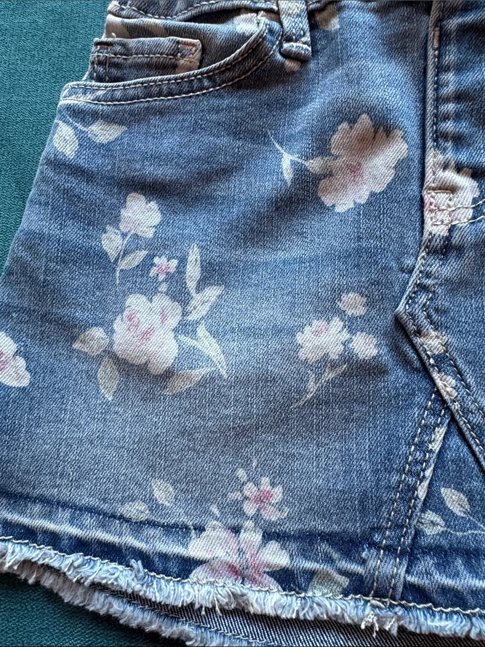 Girls Osh Kosh Floral Denim Skirt - Light Blue with Pink Flowers